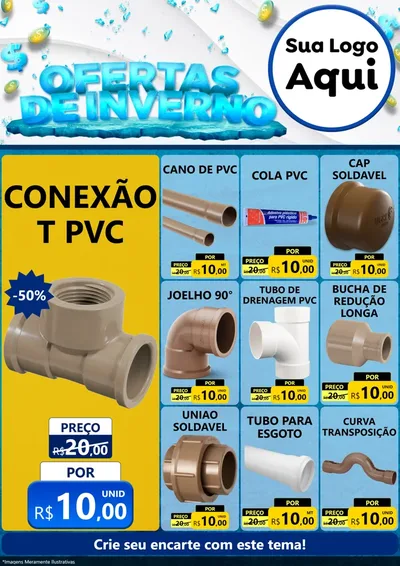Modelo de Encarte para Encarte A4 Vertical com o tema Ofertas de Inverno para Tubos e conexões