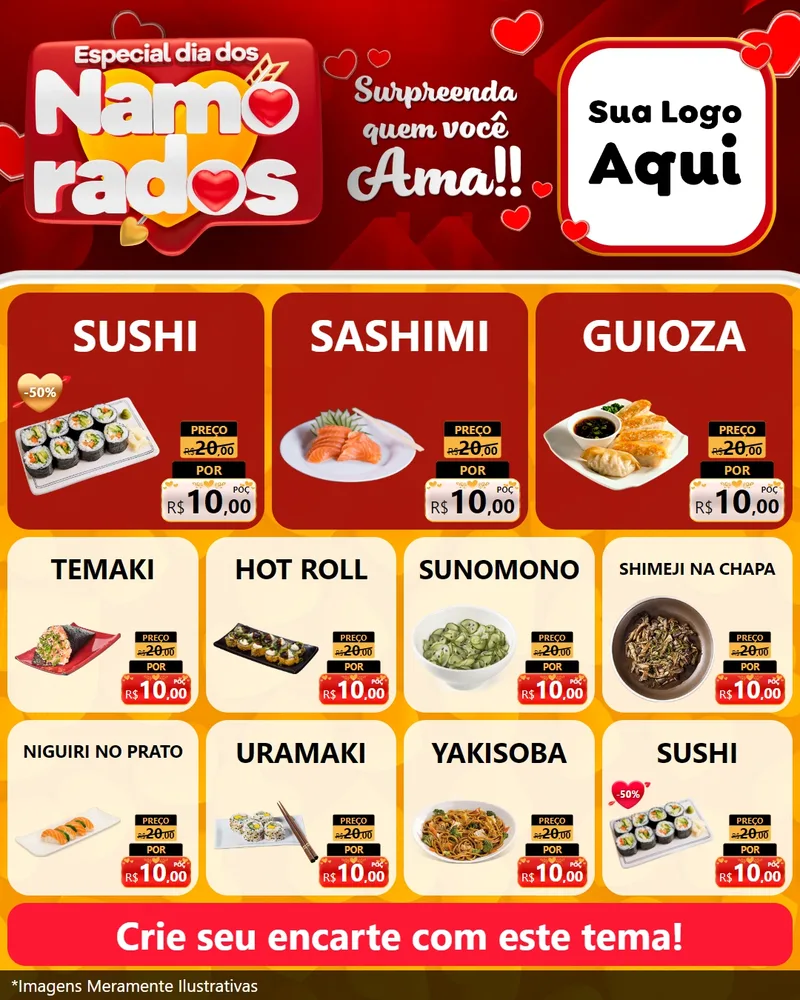 Modelo de Rede Social para Feed Instagram com o tema Especial Dia dos Namorados para Comida japonesa