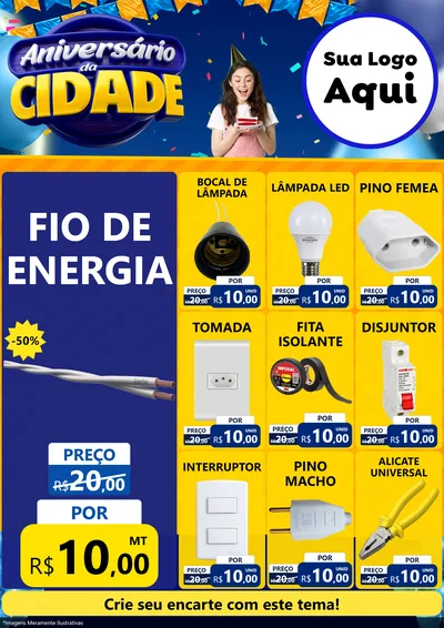 Modelo de Encarte para Encarte A4 Vertical com o tema Aniversário da Cidade para Materiais Elétricos