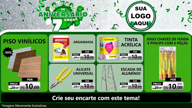 Modelo de TV para TV Horizontal com o tema Promoção de Aniversário - 7 Anos para Material para Construção