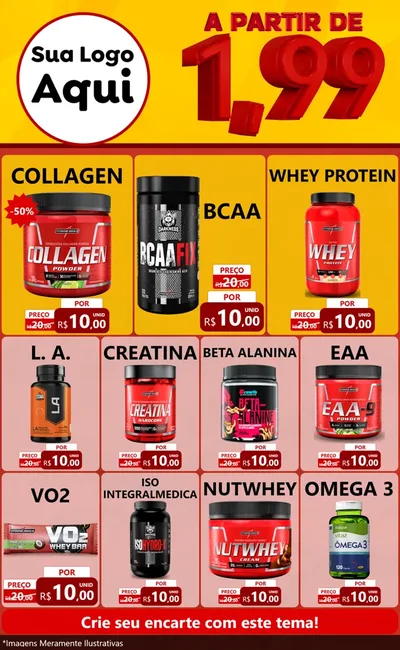Modelo de Encarte para Encarte Grande com o tema A Partir de Um e Noventa e Nove - 1,99 para Suplementos alimentares