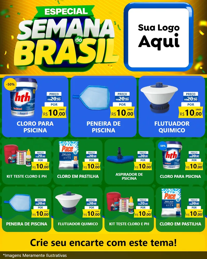 Modelo de Rede Social para Feed Instagram com o tema Especial Semana do Brasil para Produtos para Piscina