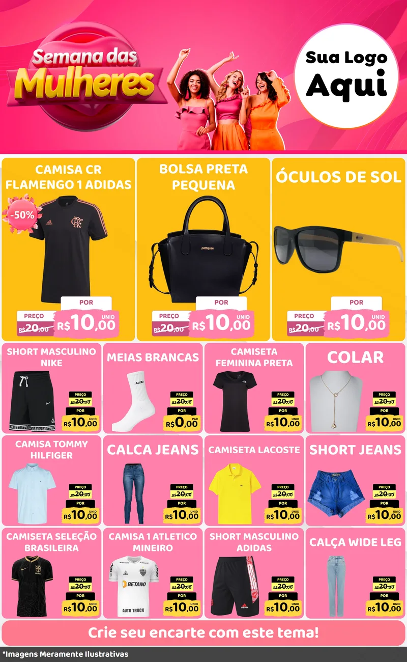 Modelo de Encarte para Encarte Grande com o tema Semana das Mulheres para Roupas e acessórios