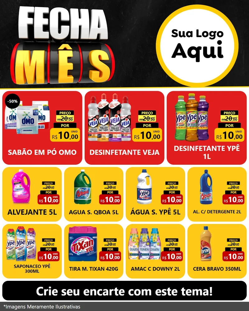 Modelo de Rede Social para Feed Instagram com o tema Fecha Mês para Produtos de Limpeza