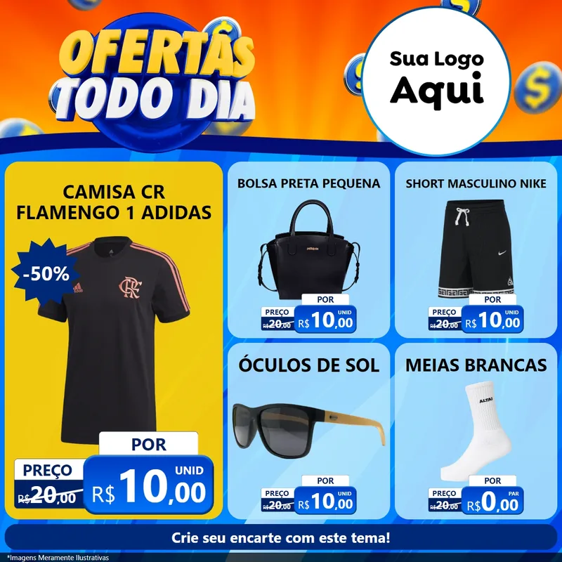 Modelo de Rede Social para Feed Facebook com o tema Ofertas Todo Dia para Roupas e acessórios