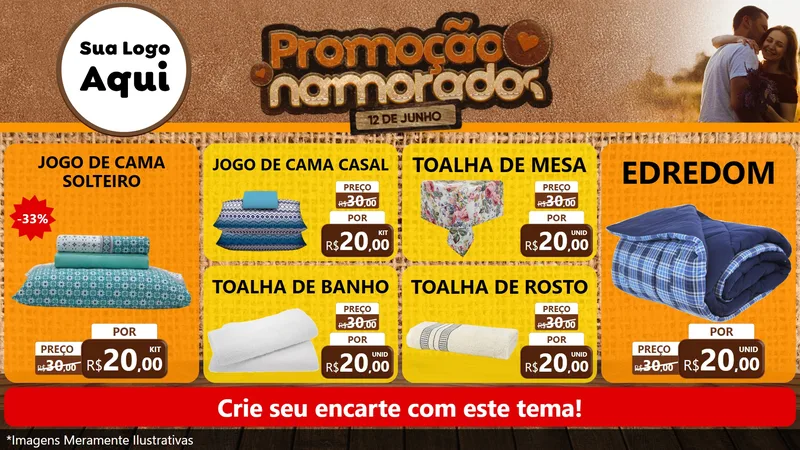 Modelo de TV para TV Horizontal com o tema Promoção Namorados para Cama, Mesa e Banho