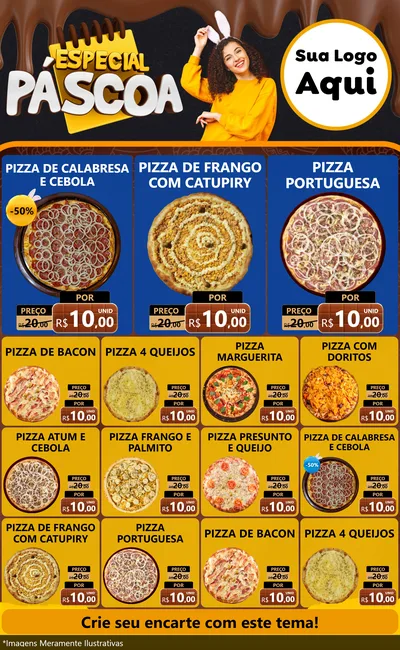 Modelo de Encarte para Encarte Grande com o tema Especial Páscoa para Pizzaria