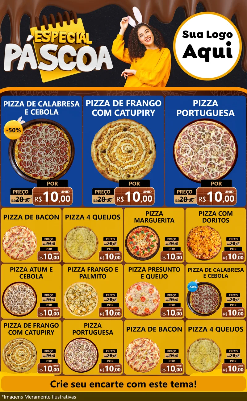 Modelo de Encarte para Encarte Grande com o tema Especial Páscoa para Pizzaria