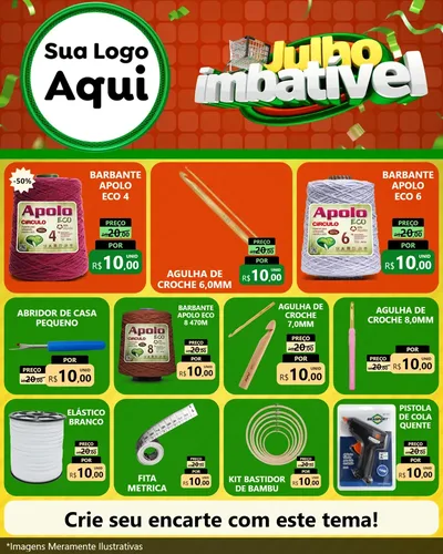 Modelo de Rede Social para Feed Instagram com o tema Julho Imbatível para Armarinho e Aviamentos