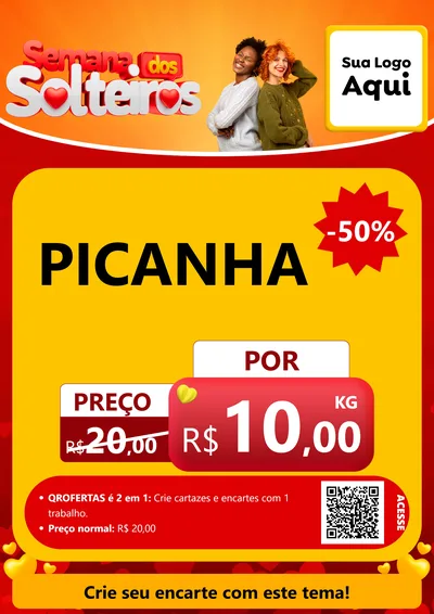 Modelo de Cartaz para Cartaz A4 Vertical com o tema Semana dos Solteiros para Açougue