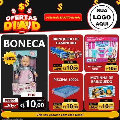 Modelo de Rede Social para Feed Facebook com o tema Ofertas Dia D para Brinquedos