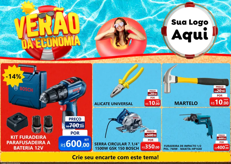 Modelo de Encarte para Encarte A4 Horizontal com o tema Verão da Economia para Maquinas e Ferramentas