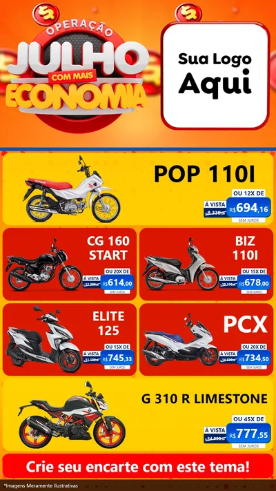 Modelo de TV para TV Vertical com o tema Operação Julho Com Mais Economia para Concessionaria de Motos