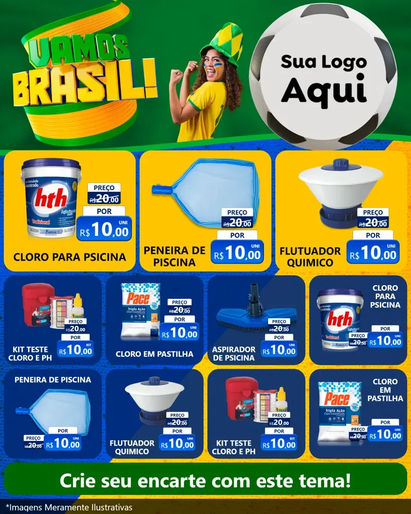 Modelo de Rede Social para Feed Instagram com o tema Vamos Brasil - Copa para Produtos para Piscina