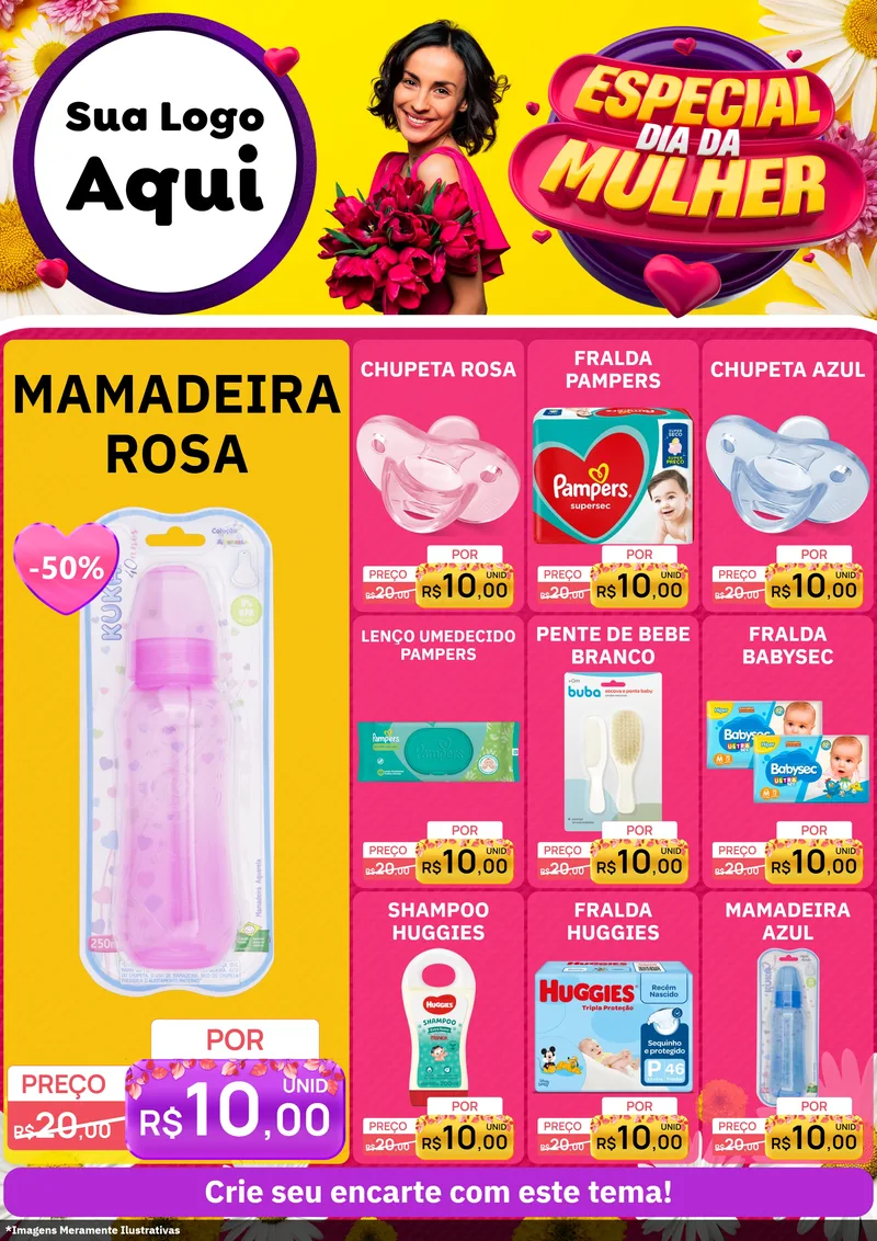 Modelo de Encarte para Encarte A4 Vertical com o tema Especial Dia da Mulher para Bebês