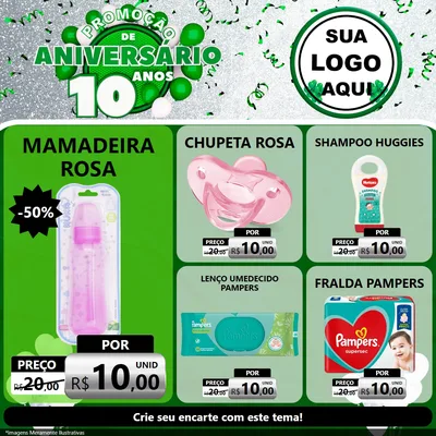 Modelo de Rede Social para Feed Facebook com o tema Promoção de Aniversário - 10 Anos para Bebês