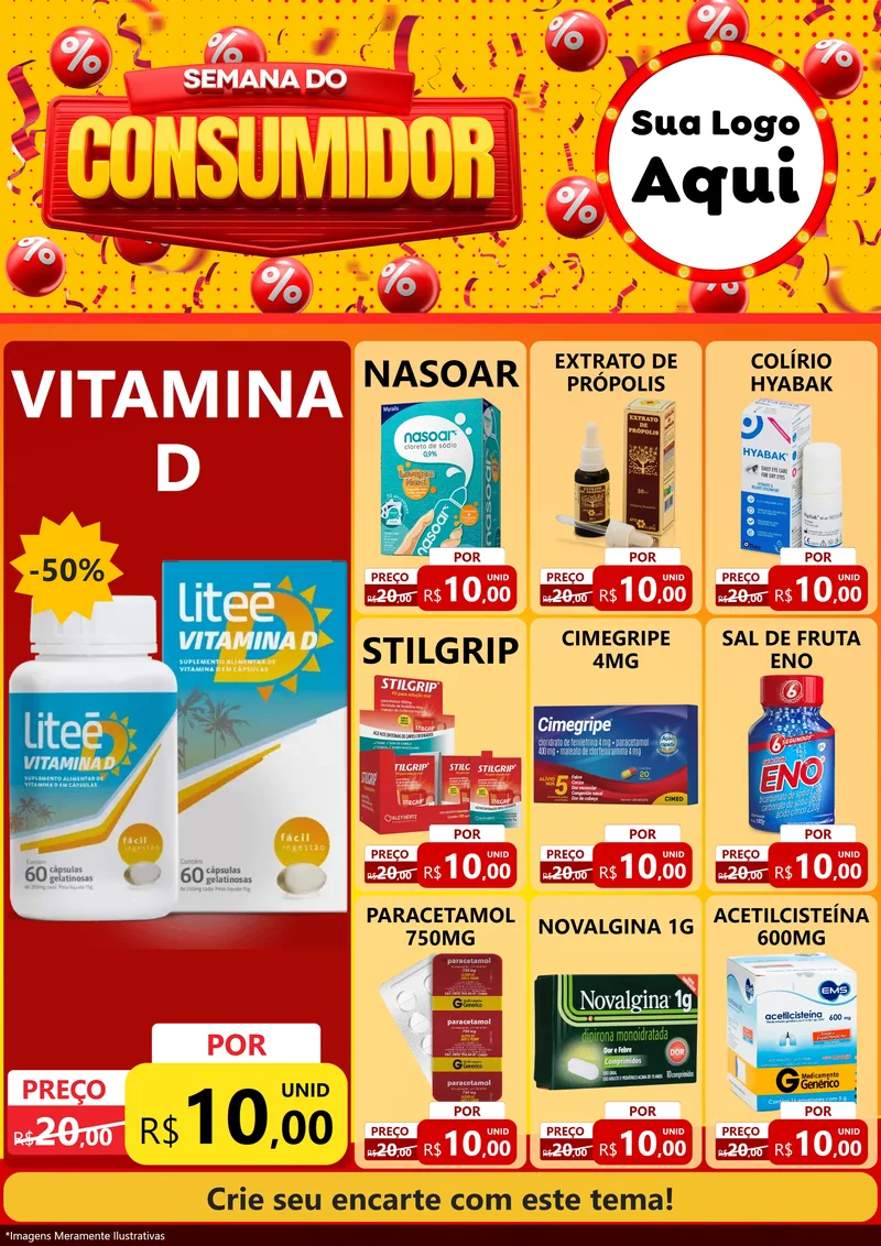 Modelo de Encarte para Encarte A4 Vertical com o tema Semana do Consumidor para Farmácia