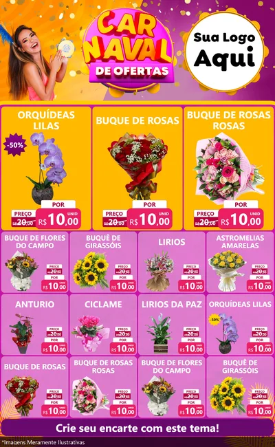 Modelo de Encarte para Encarte Grande com o tema Carnaval de Ofertas para Floricultura e jardim