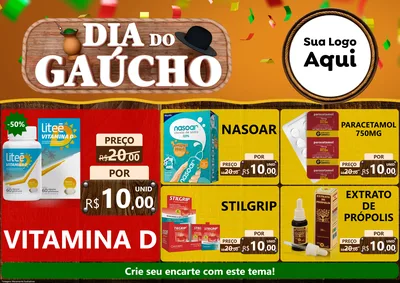 Modelo de Encarte para Encarte A4 Horizontal com o tema Dia do Gaúcho para Farmácia