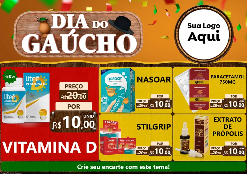 Modelo de Encarte para Encarte A4 Horizontal com o tema Dia do Gaúcho para Farmácia