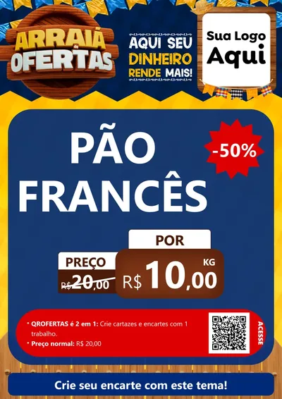 Modelo de Cartaz para Cartaz A4 Vertical com o tema Arraiá de Ofertas - Junina para Padaria