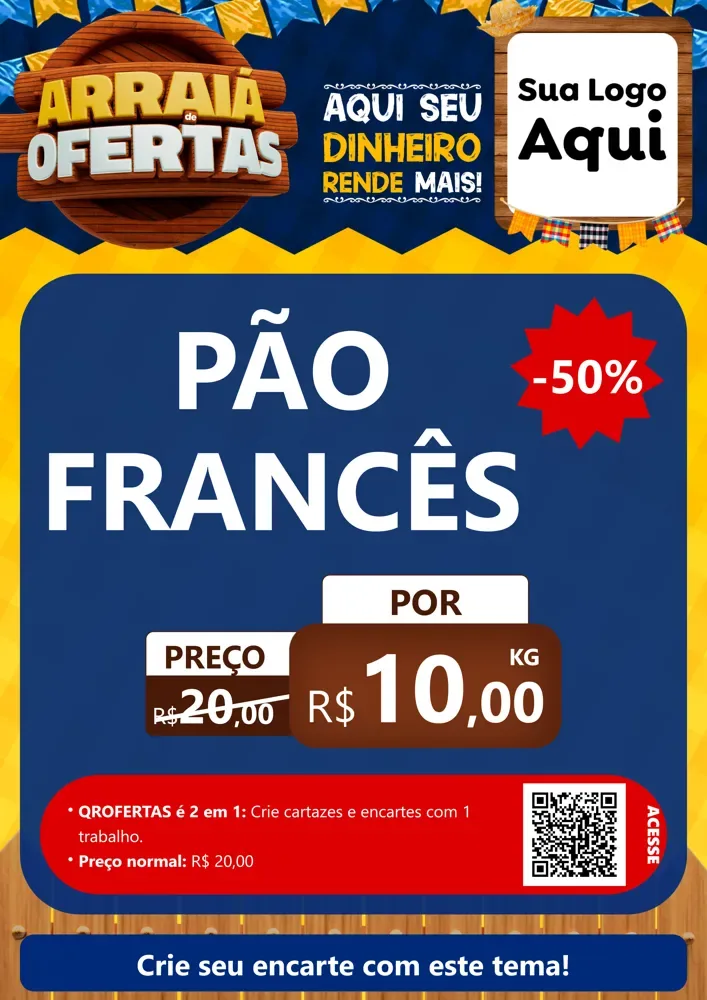 Modelo de Cartaz para Cartaz A4 Vertical com o tema Arraiá de Ofertas - Junina para Padaria