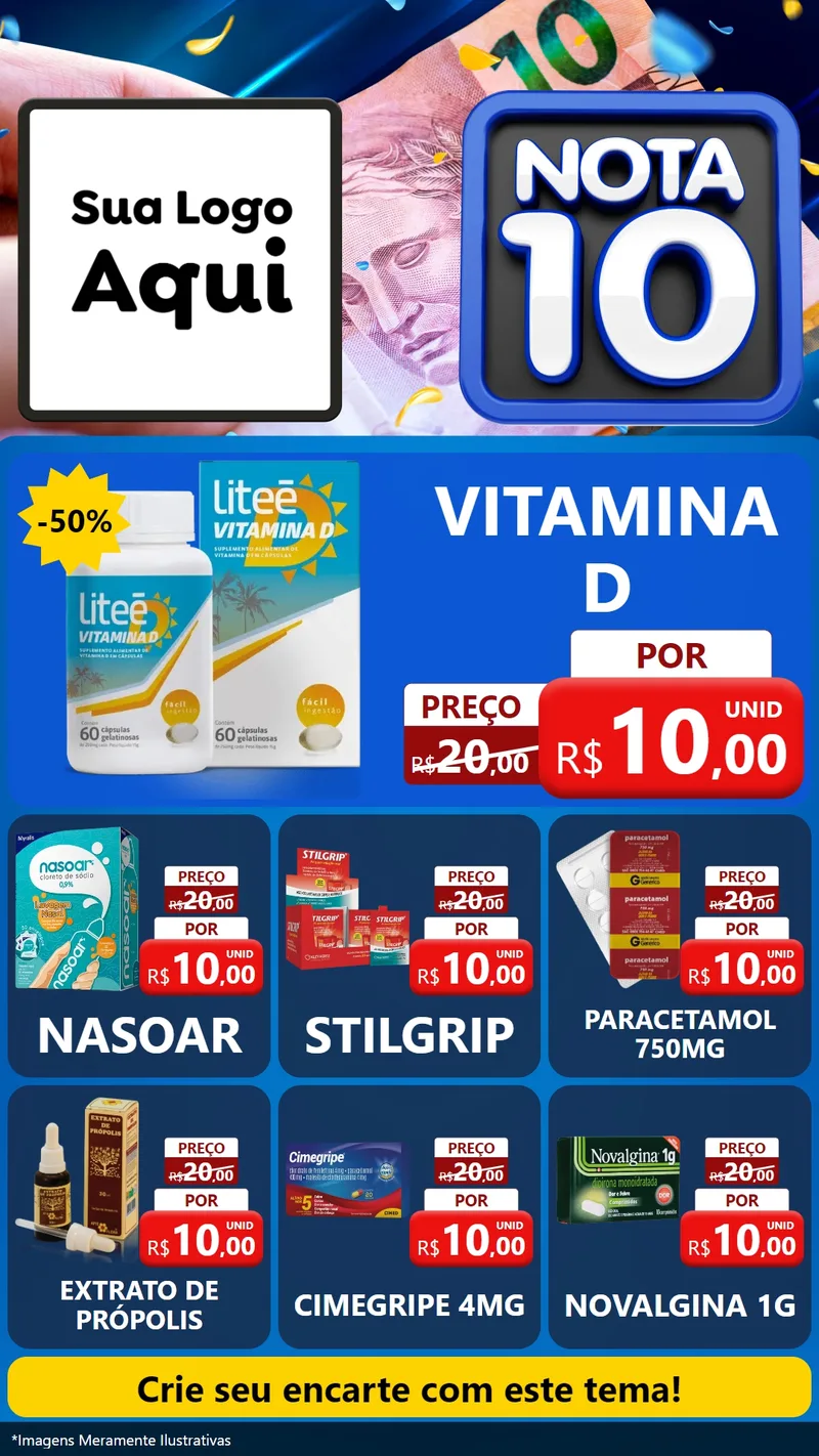 Modelo de Rede Social para Stories com o tema Nota 10 para Farmácia