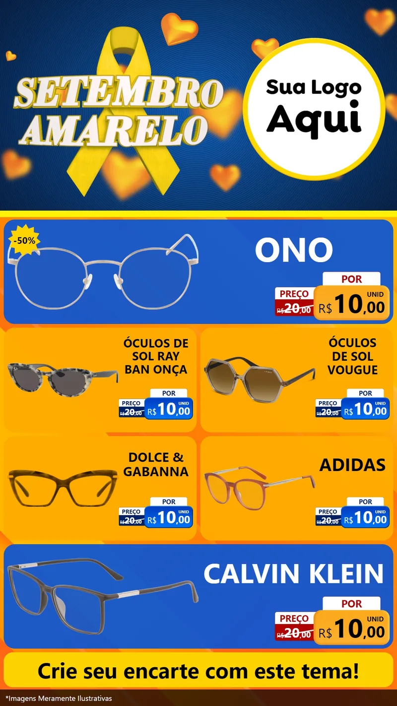Modelo de TV para TV Vertical com o tema Setembro Amarelo para Óticas