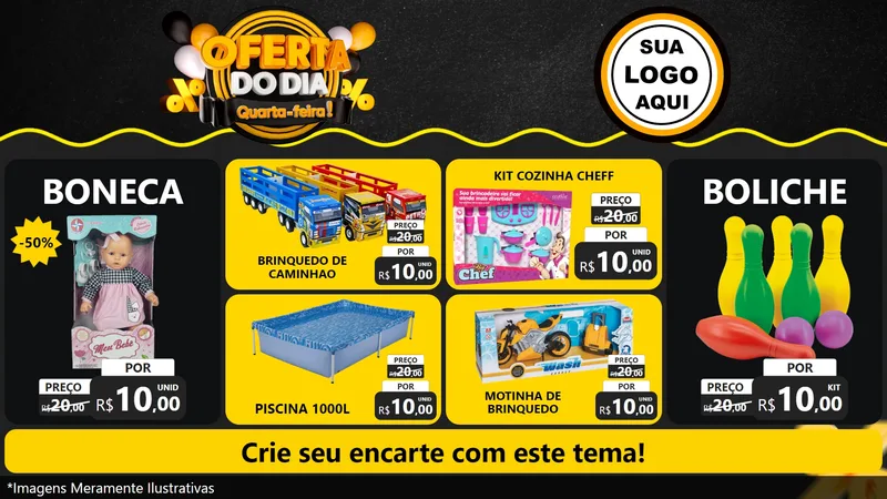 Modelo de TV para TV Horizontal com o tema Oferta do Dia - Quarta Feira! para Brinquedos