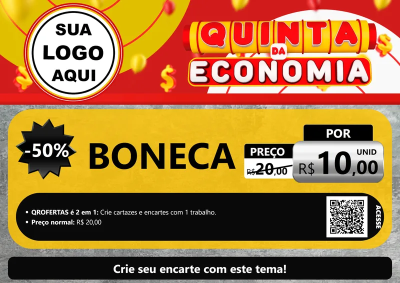 Modelo de Cartaz para Cartaz A4 Horizontal com o tema Quinta da Economia para Brinquedos