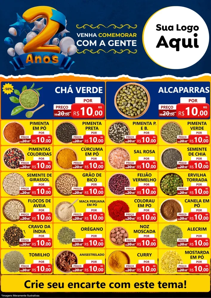 Modelo de Encarte para Encarte A4 Vertical com o tema Aniversário de 2 anos para Produtos Naturais