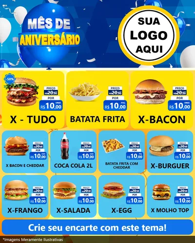 Modelo de Rede Social para Feed Instagram com o tema Mês de Aniversário para Hamburgueria