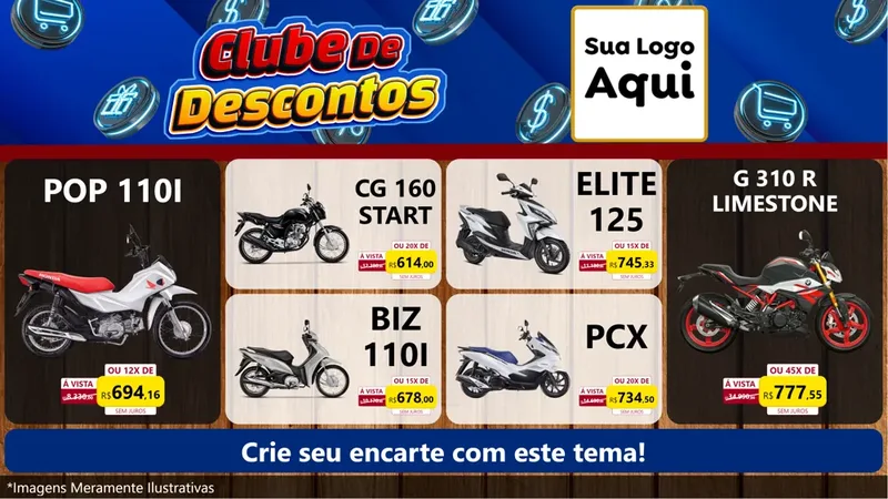 Modelo de TV para TV Horizontal com o tema Clube de Descontos para Concessionaria de Motos
