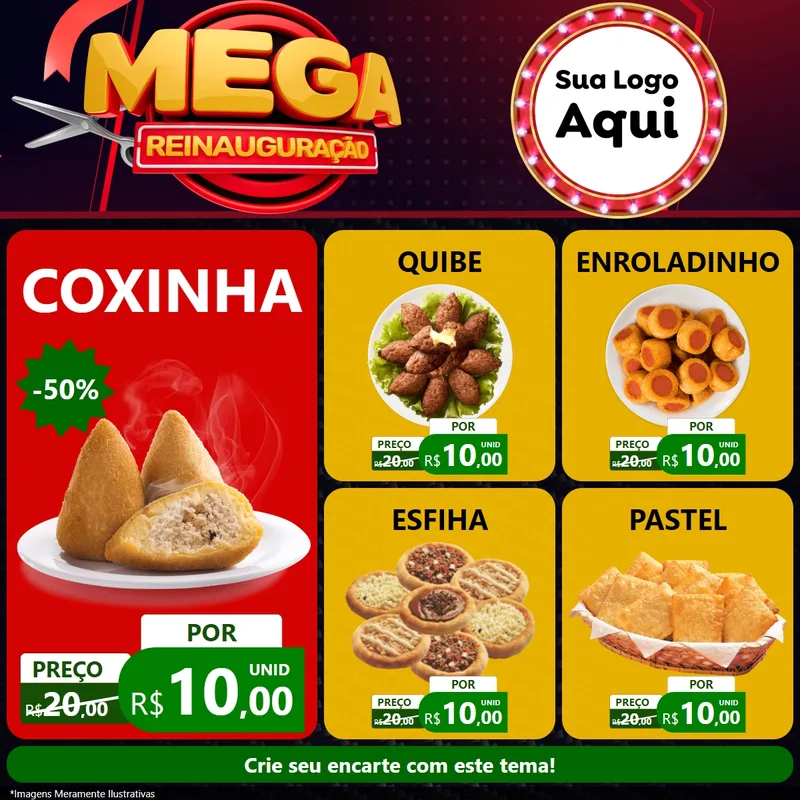 Modelo de Rede Social para Feed Facebook com o tema Mega Reinauguração para Salgadaria
