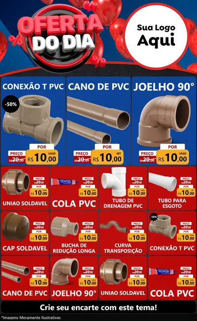 Modelo de Encarte para Encarte Grande com o tema Oferta do Dia para Tubos e conexões