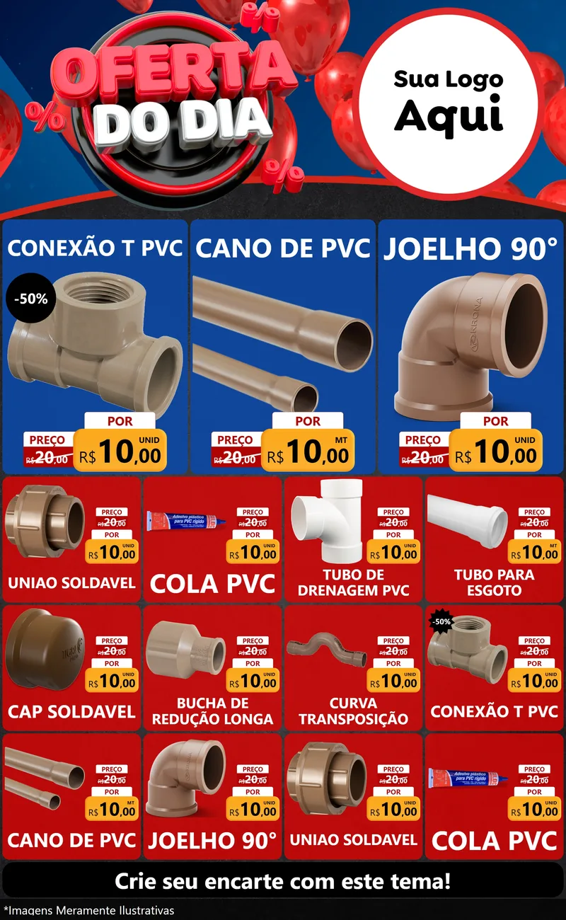 Modelo de Encarte para Encarte Grande com o tema Oferta do Dia para Tubos e conexões