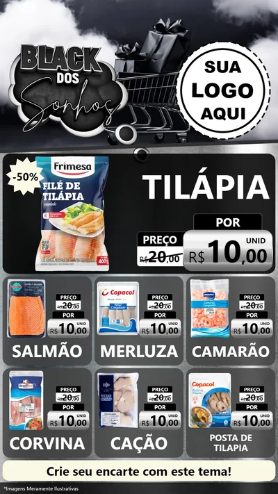 Modelo de Rede Social para Stories com o tema Black dos Sonhos para Peixaria