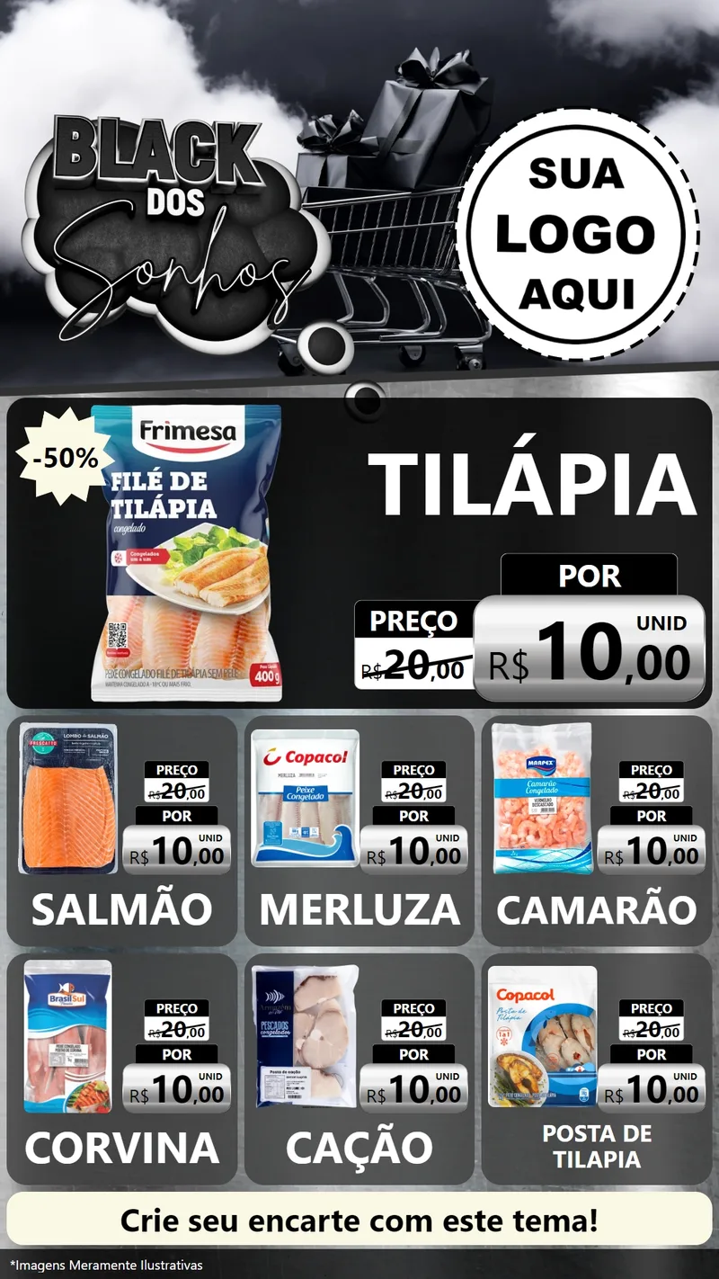 Modelo de Rede Social para Stories com o tema Black dos Sonhos para Peixaria