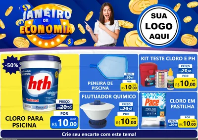 Modelo de Encarte para Encarte A4 Horizontal com o tema Janeiro da Economia para Produtos para Piscina