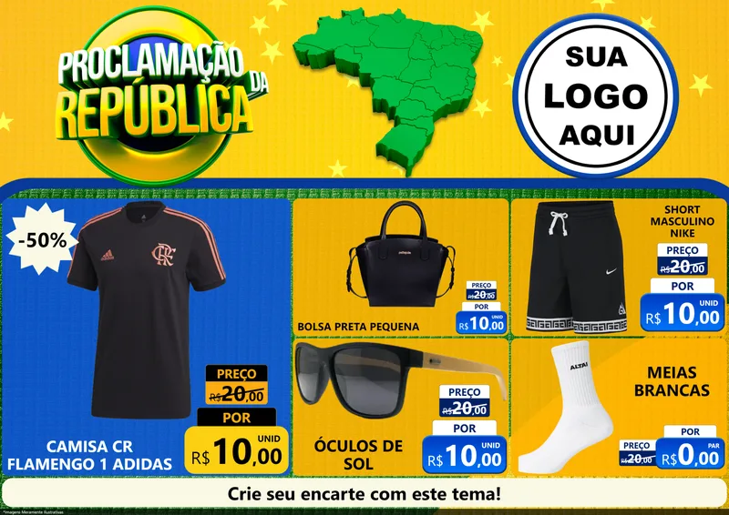 Modelo de Encarte para Encarte A4 Horizontal com o tema Proclamação da República para Roupas e acessórios