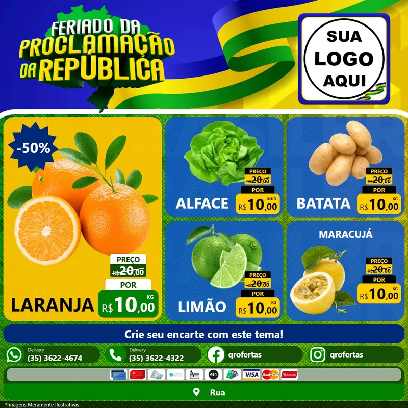 Modelo de Rede Social para Feed Facebook com o tema Feriado da Proclamação da República para Hortifrúti