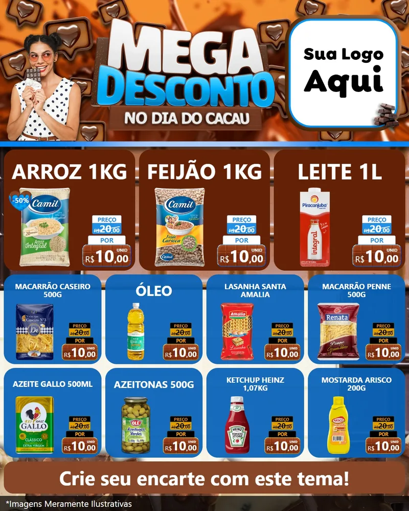 Modelo de Rede Social para Feed Instagram com o tema Mega Desconto no Dia do Cacau para Supermercado