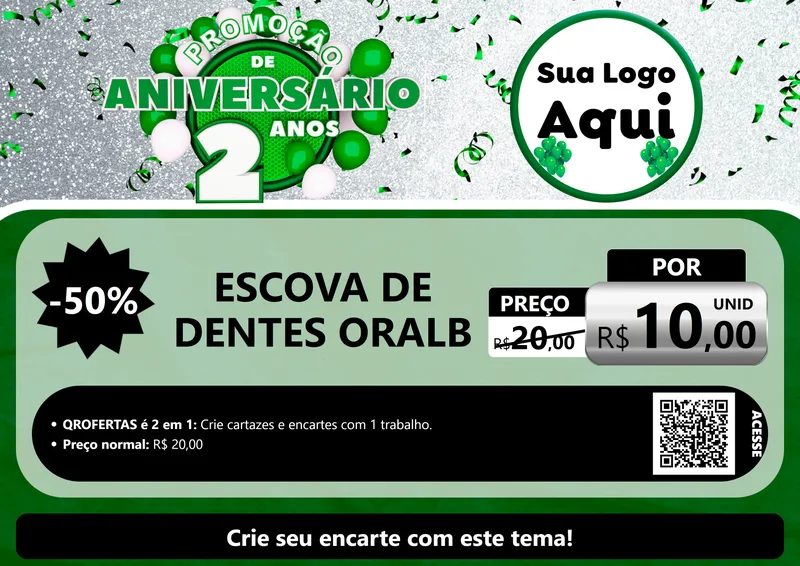 Modelo de Cartaz para Cartaz A4 Horizontal com o tema Promoção de Aniversário - 2 Anos para Higiene Pessoal
