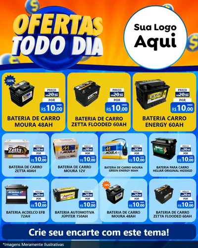 Modelo de Rede Social para Feed Instagram com o tema Ofertas Todo Dia para Baterias Elétricas