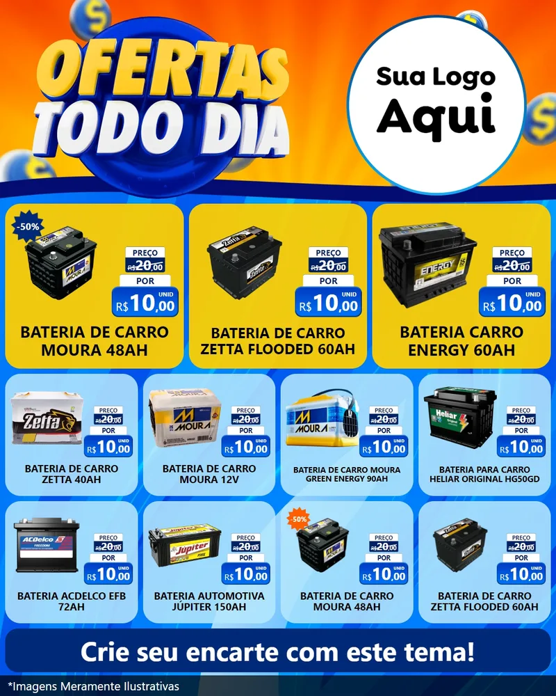 Modelo de Rede Social para Feed Instagram com o tema Ofertas Todo Dia para Baterias Elétricas