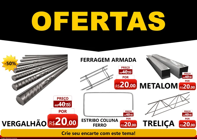 Modelo de Encarte para Encarte A4 Horizontal com o tema Ofertas Preto e Vermelho Cartaz para Ferragens