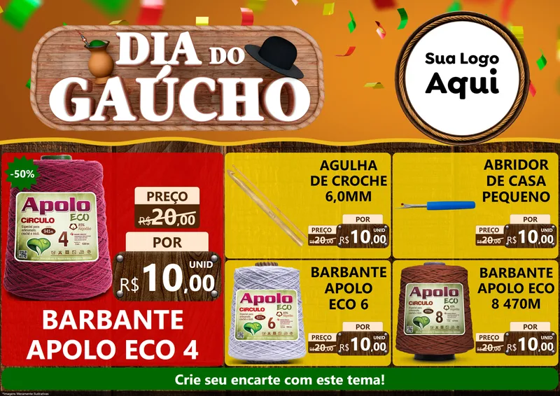 Modelo de Encarte para Encarte A4 Horizontal com o tema Dia do Gaúcho para Armarinho e Aviamentos