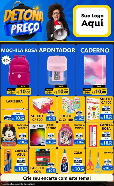 Modelo de Encarte para Encarte Grande com o tema Detona Preços para Papelaria