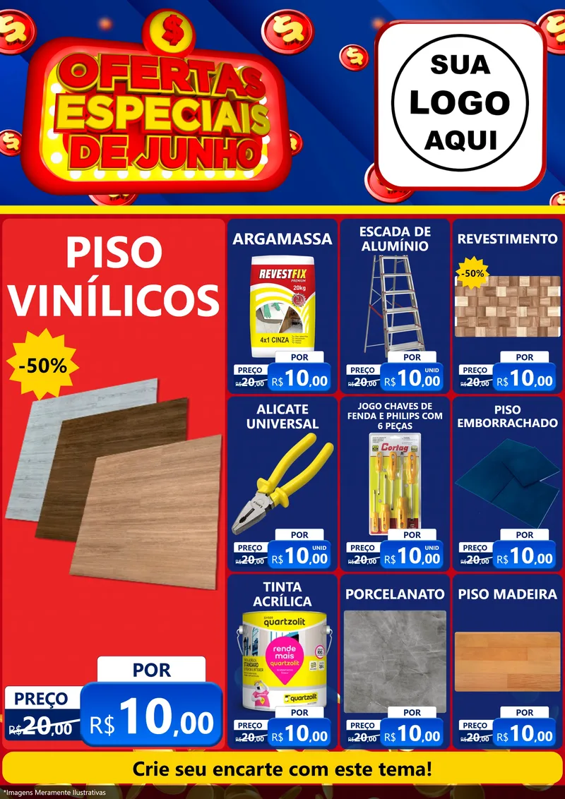 Modelo de Encarte para Encarte A4 Vertical com o tema Ofertas Especiais de Junho para Material para Construção