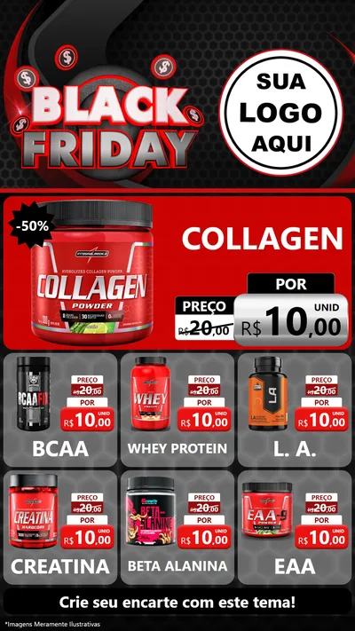 Modelo de Rede Social para Stories com o tema Black Friday para Suplementos alimentares